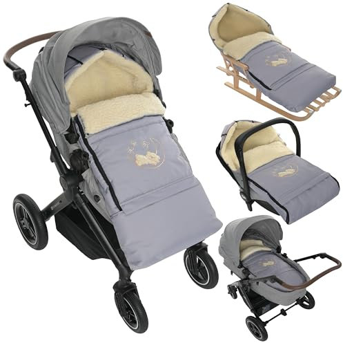 Winter Fußsack für Kinderwagen Babyschale Schlittensack Lammwollesack Baby Fußsack Kuschelsack Winterfußsack 40 x 90/110 cm (Hellgrau)