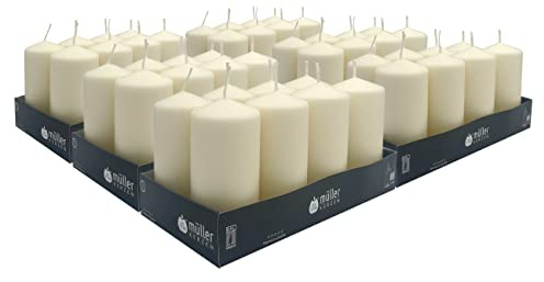 Müller - Velas Pilar Marfil - Juego de 8 Velas Gruesas - 6 x 12 cm - larga duración de 32 horas - Cero antigoteo - Inodoro - Calidad RAL