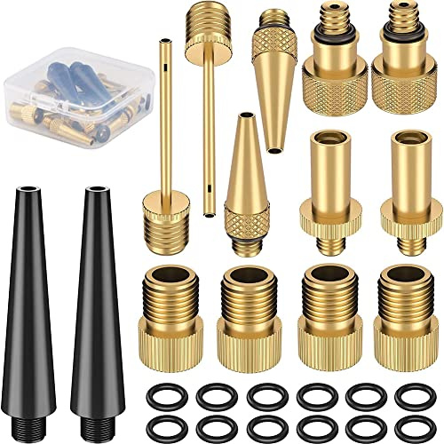 SELIACR 24 Piezas Adaptador de Válvula de Bicicleta, Adaptadores Kit SV AV DV Válvula Kit Bicicleta Bomba Boquilla Globo Inflado Boquilla para Todas Las Bombas de Aire de Bicicletas Compresor