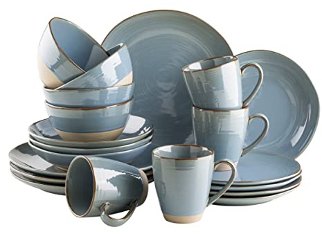 MÄSER Serie Nottingham - Set di stoviglie vintage per 4 persone, servizio combinato da 20 pezzi con forme irregolari rotonde in stile retrò, in gres, colore: Blu/Grigio