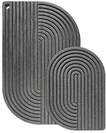 WYE Schneidebrett Set Lines (groß/42cm) & Curve (klein/26cm) anthrazit aus Holz Werkstoff - multifunktionales Küchenbrett nachhaltig spülmaschinenfest