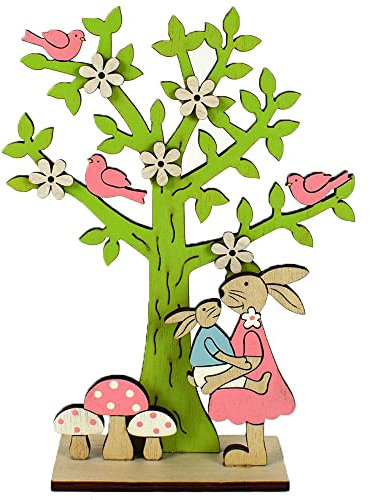 Albero di Pasqua Verde con Coniglio Colombe Rosa Fiori addobbi pasquali in Legno Decorazioni per casa vetrina Negozio