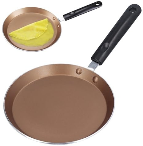 Crêpe Pfanne, Crepe Pfanne Induktion, Pfannkuchenpfanne 20 cm, Antihaft Pfanne Bratpfanne, Mit Isolierendem Griff 17cm, für Omeletts, Steaks, Sandwiches, Pfannkuchen, Kompatibel allen Herdarten(Gold)