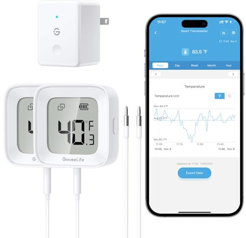 GoveeLife WiFi Refrigerator Thermometer 2-Pack with Gateway & LCD Display