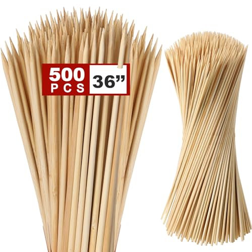 Suclain 500 Pcs Smores Sticks 36 Long 5mm Thick, Marshmallow Roasting Sticks Bamboo Skewers BBQ Kabob Grilling Barbecue Roasting Camping for Outdoor Fire Pits Campfires