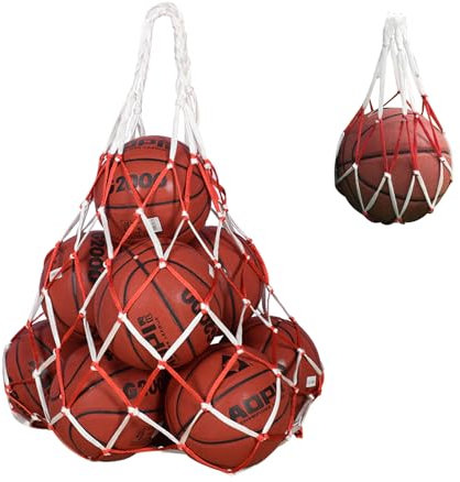 Pumuky Ballnetz, 2 Stück, für 10 – 11 Bälle, Tasche aus Nylon, wiederverwendbar, mit Kordelzug, für Basketball, Fußball und Volleyball (rot)