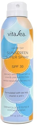 Noodle & Boo VitaSea Happy Day Adult & Kids Sunscreen Super Spray SPF 30 for Face and Body, Broad Spectrum UVA & UVB Protection, Water Resistant Formula with Sea Kelp, Vitamin E & C, 6 Fl Oz.