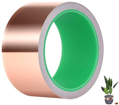 Cerkkapo Kupferfolie Klebeband, Beidseitig Leitende Kupferfolienband, EMI Kapton Tape, Selbstklebend Abschirmband, Schneckenband Schneckenschutz, Kupferband für Erdung, Löten und Schneckenabwehr