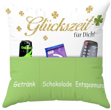 KAMACA Dekokissen „Glückszeit“ mit Füllung – Kuschelkissen mit Spruch, 43x43 cm, Sofakissen – Geschenkidee für Frauen, Freundin, Geburtstag, Muttertag (Glückszeit A)