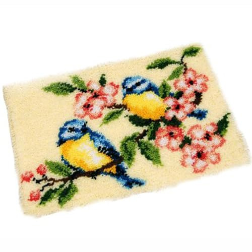 UXIYI Latch Hook Kits for Adults,Pre-Printed Canvas DIY Rug Making Kit Crochet Yarn Kits for Beginners,Crafts Carpet for Home Decoration Festival Gift,Flower Bird,20.5''x15''