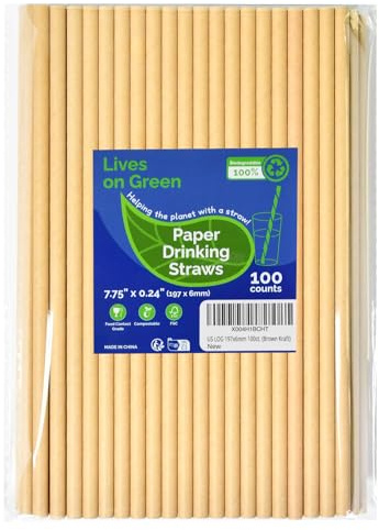 Cannucce di Lives on Green in carta kraft marrone, 19,7 x 0,6 cm, 100 pezzi, per bar, ristorante, fornitura alimentare, catering