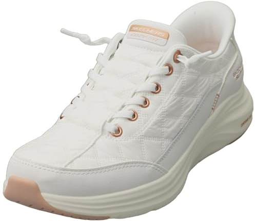 Skechers Women's Contour Foam Golden Hour Slip-in Trainers, White Mesh/Duraleather/Leather/Rose Gold Trim, 8 UK