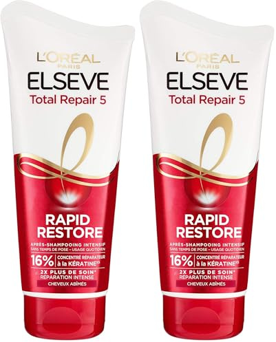 L’ORÉAL PARIS - Après-Shampooing Intensif - Cheveux Abimés - Soin Réparation Intense - Enrichi en Kératine - Elsève Total Repair 5-180 ml