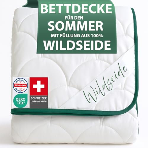 Welldora Sommerdecke 155x220 leicht | Füllung 100% kühlende Wildseide | Luftige Bettdecke für den Sommer | Oeko-Tex Zert. in der Schweiz | Fachärztl. geprüft für Allergiker | Luxuriöse Decke Kühldecke
