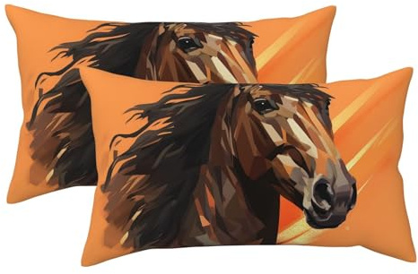 Confezione da 2 federe per cuscini king size con cerniera, morbide e traspiranti, per capelli e pelle, 50,8 x 91,4 cm, per dormire, con sfondo arancione, con federe a testa di cavallo