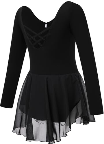 Soudittur Vestidos de Ballet para Niñas Manga Larga Algodón Leotardo de Danza con con Falda de Baile para Ballet Clásico