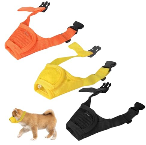 3Pcs Dog Muzzle,Muzzle for Small Dog,Breathable Mesh Soft Muzzles for Dogs,Prevent for Barking Eating Biting and Chewing(Yellow Black Orange)