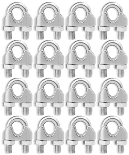 JYNXOR 16 piezas abrazaderas de cable de alambre, Abrazadera Cable Acero, abrazadera para tendedero, Abrazaderas de Perno en U de Acero Inoxidable M3, Wire Rope Clips para Cable de Acero 3mm Cuerda