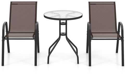 GIANTEX Set di mobili da giardino da balcone, piccolo balcone, tavolo da bistrot con 2 sedie, impilabile, set da balcone per 2 persone, mobili da terrazza, set da giardino