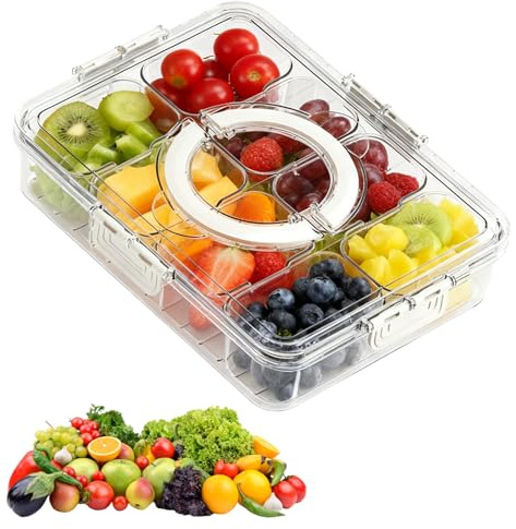 WEELOO Clear Divided Serving Tray with Lid and Handle, Reusable Snack Box