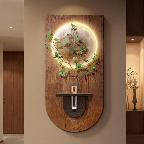 YVYKFZD Decoración de Pared rústica en 3D, Esculturas de Pared LED con jarrones, Arte de pareds en Arenisca, Lámpara de pareds en Relieve, Mural escultórico for Entrada(Brown 1,40x80cm/15.7x31.4)