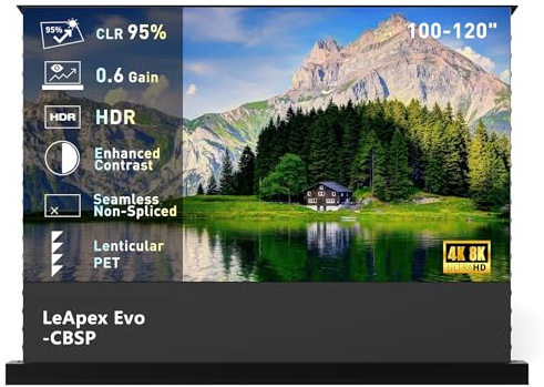 WUPRO LeApex EVO Pantalla Proyector Motorizada de Suelo 120 Pulgadas, Pantalla Electrica ALR CLR, 95% Rechazo de Luz Ambiental, Visible Incluso de Día, para Proyector UST, 4K/8K UHD, Home Cinema