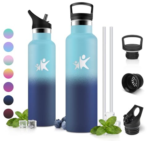 JAPORIA Borraccia con Cannuccia 750 ml, Bottiglia Acqua senza BPA, Borracce Termica, Borraccia Termica Acciaio Inox, a Prova di Perdite, per Bevande Escursionismo, Fitness, Campeggio