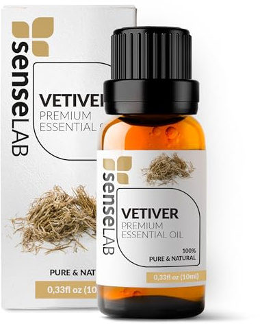 SenseLAB Vetiver eterisk olja - 100% ren naturlig vetiverolja för aromaterapidiffusor - Koncentration och spänningslindring - Doftolja (10 ml)