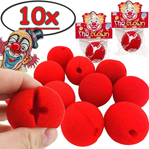 CARPETA® - ★ 10 x rote Clown Nasen ★ zum leichten Aufstecken ┃ für Kinder und Erwachsene ┃ Spiel und Mitgebsel für Kindergeburtstag ┃ Clownsnasen für Fasching & Karneval