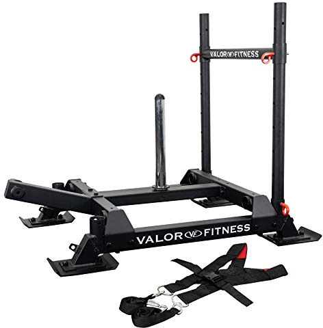 Valor Fitness Weighted Wheelbarrow Sled with Harness – Push, Pull, or Drag – Power Training Sled for Strength and Conditioning – 300 lb Capacity – Olympic Plate Storage – Home Gym Equipment