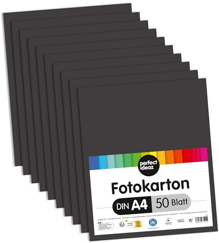 perfect ideaz - 50 Blatt Fotokarton DIN-A4, Schwarz, 300 g/m², made in Germany, Blauer Engel zertifiziert