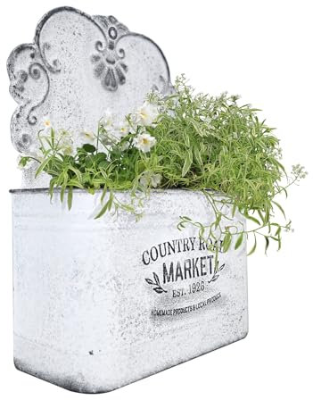 All Chic Ornamenti da giardino in metallo da parete fioriera vintage bianca da giardino appeso a parete ampia fioriera country regalo all'aperto