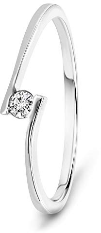 MIORE Anillo solitario de compromiso en oro blanco 9 quilates 375/1000 con diamante natural talla brillante de 0,05 quilates