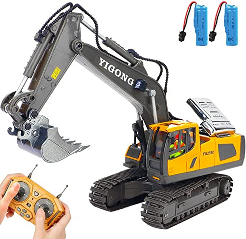 Mscredse Remote Control Excavator 11 Channel RC Excavator Truck Toys 1/20 Scale 2.4Ghz Construction Vehicles with Metal Shovel 680° Rotation for Kids Boys Age 4-7 8 9 10 Year Old (Yellow)