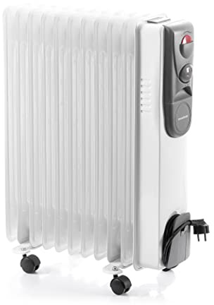 InnovaGoods - Radiateur à Huile Oileven, 2500W, 11 Modules, Chauffage Efficace jusqu’à 28m², 3 Niveaux de Puissance, Silencieux, Eco-Friendly, Blanc/Gris, Plastique
