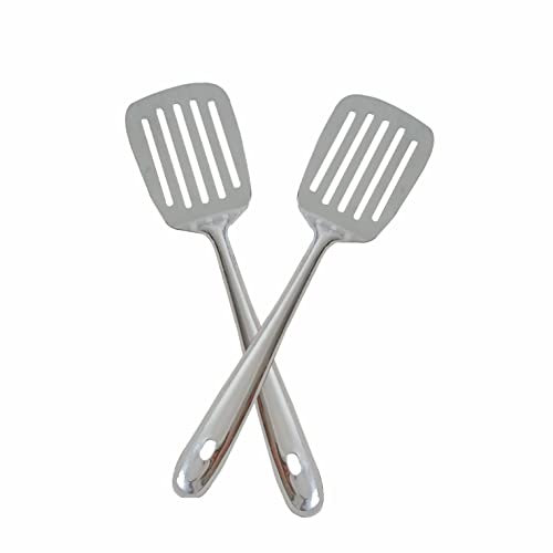 SUL Stainless Steel Slotted Turner Spatula, Fish Slice for Non Stick Pans, Strong and Durable Kitchen Spatula & Turners for Cooking Flipping Pressing Fish Eggs Pancakes (2)