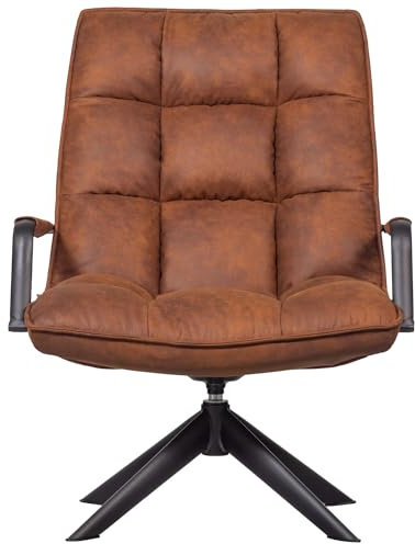 WOOOD Jouke Drehsessel PU-Leder Cognac - Drehbares Sessel mit Großzügige Armlehnen Loungesessel Relaxsessel 96x70x85 cm