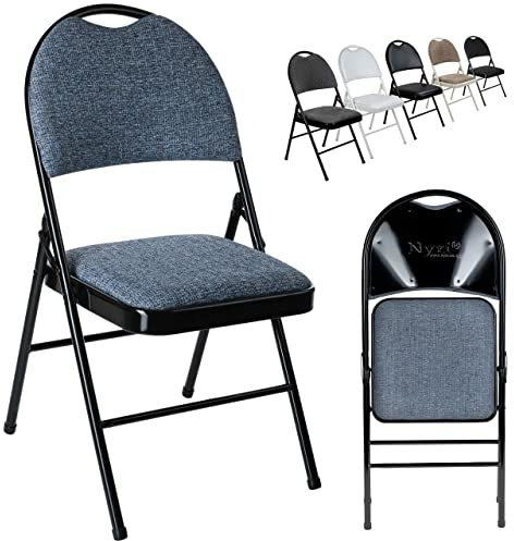 Nyxi Folding Chairs Premium Quality with Padded Fabric or PVC Seats, Metal Frame, Foldable Chair Home Office Dinning, Heavy Duty, Multi-Purpose Indoor & Outdoor (Blue Fabric, 1 X Chair)