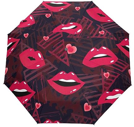 Lèvres sur Abstrait Imprimer Compact Voyage Parapluies Coupe-Vent Automatique Parapluies pour Sac à Dos Sac à main, Four