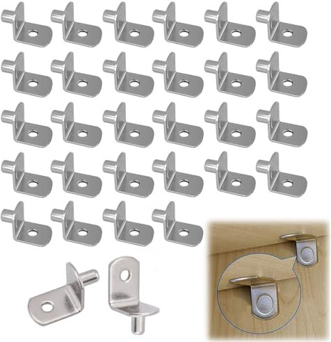 INGJIA 30 Stück Regalbodenträger, 5mm Bodenträger Einlegeboden Halter L-Form Stütze Regalstifte vernickelt Bretthalter für Regalböden Bücherregale Schränke