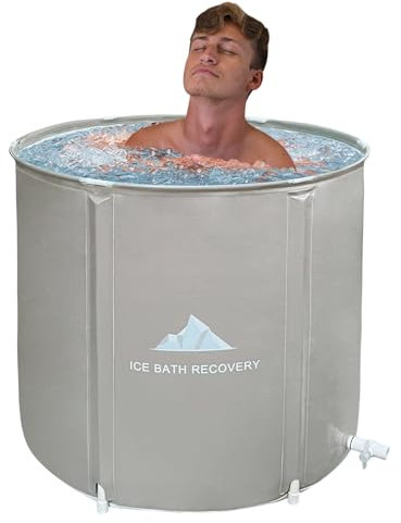 Faltbare Badewanne für Erwachsene Eisbad Faltbar Eistonne Eisbaden Freistehende Badewanne Mobile Ice Bath Eisfass Badefass Outdoor Ice Tub Cold Plunge Eisbadewanne Badewanne (Warmes Grau)