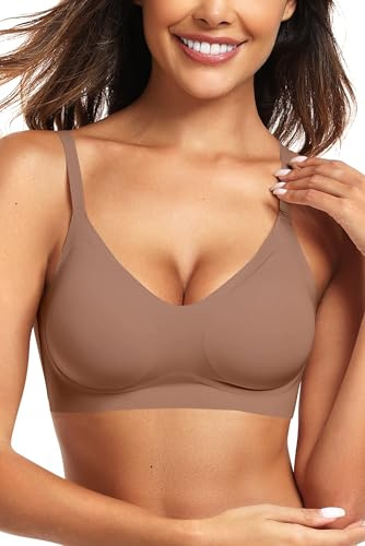 Vertvie Womens Seamless Bra No Underwire Comfort Push Up Bras Buttery Soft Wireless Bralette Full Coverage Sport Everyday Bra(Coffee,Large)