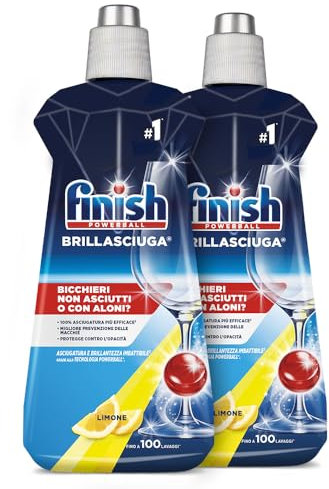 Finish Brillantante Lavastoviglie al Limone, 2 Prodotti da 500 ml di Brillantante, Additivo Lavastoviglie per Stoviglie Splendenti e Asciutte (Confezione da 2)