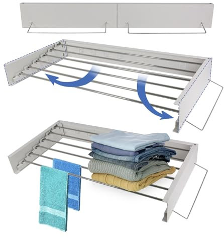 Step Up Wäscheständer, Hide Wandtrockner Aus Edelstahl, Ausziehbar Wäscheständer zur Wandmontage, klappbar, 50 kg Tragkraft für Bad Schlafzimmer Balkon Terrasse Garten & Pool (Weiß, 80 cm)