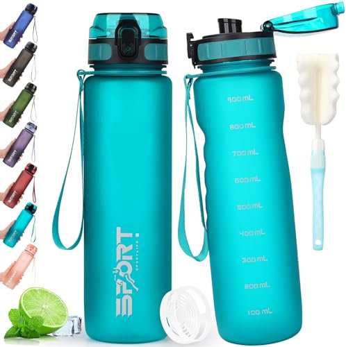 AOPREL Trinkflasche 1L Sport Trinkflasche Wasserflasche Auslaufsicher Trinkflaschen BPA Frei Sportflasche mit Kapazitätsskala für Die Outdoor, Schule, Camping