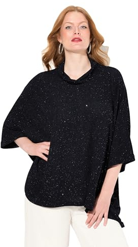 Ulla popken damer stora storlekar överdimensionerade plus size skjorta, glittereffekt, oversized, polotröja, halvärm, marinblå, 50 SE/56 SE