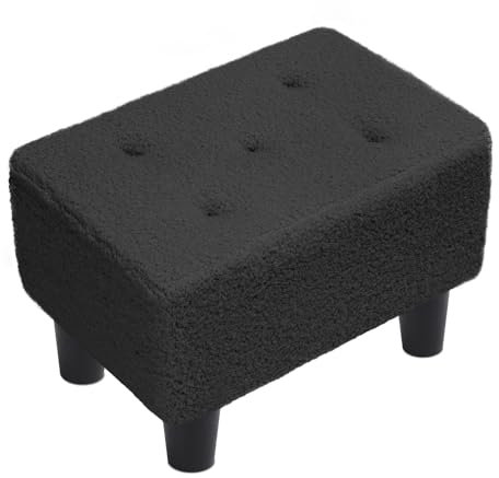 ABHENG Kleiner Fußhocker, Teddy Samt Fußstütze, Schuhwechselhocker für Wohnzimmer, Schlafzimmer, 36 x 25 x 26 cm, Tinte Schwarz, ASND52B