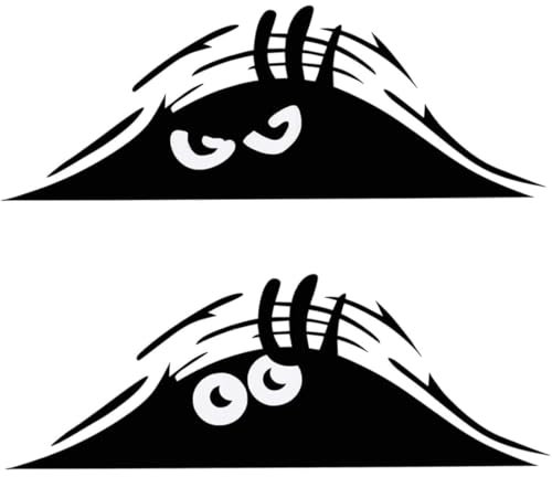 3D Funny Peeking Monster Cartoon Auto-Aufkleber,Peeking Monster Scary Eyes Autoaufkleber Peeking Elf Autoaufkleber Wasserdichter Autoaufkleber Smile and Anger Autoaufkleber Schwarz-2 pcs