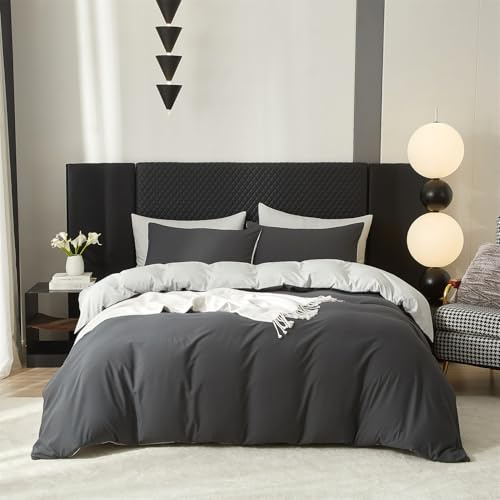 Boqingzhu Baumwolle Bettwäsche 135x200cm Grau Dunkelgrau Hellgrau Einfarbig Uni Aesthetic Wendebettwäsche Set Bettbezug 135x200cm und 1 Kissenbezug 80x80cm mit Reißverschluss