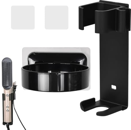 Marjoramy 2 Piezas Soporte Secador de Pelo y Soporte para Plancha de Pelo, Secador de Pelo de Montaje en Pared, Soportes para Rizadores Pared, Porta Secador de Pelo, Soporte Plancha Pelo, Sin Taladrar